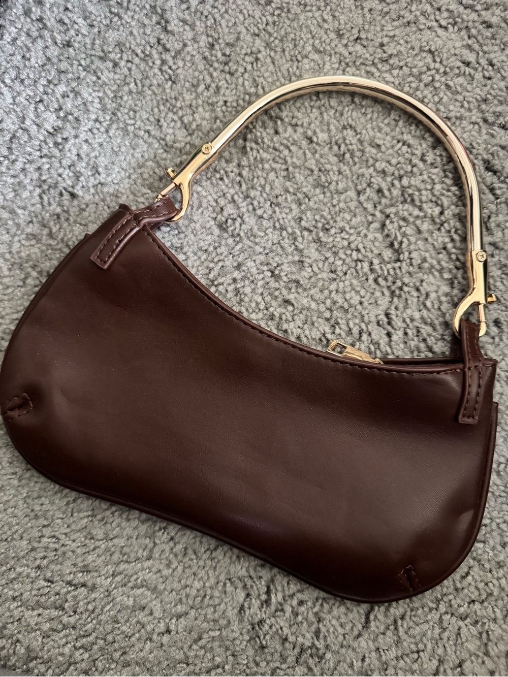 Fashion Nova Mini Shoulder Bag in Dark Brown with Gold Handle